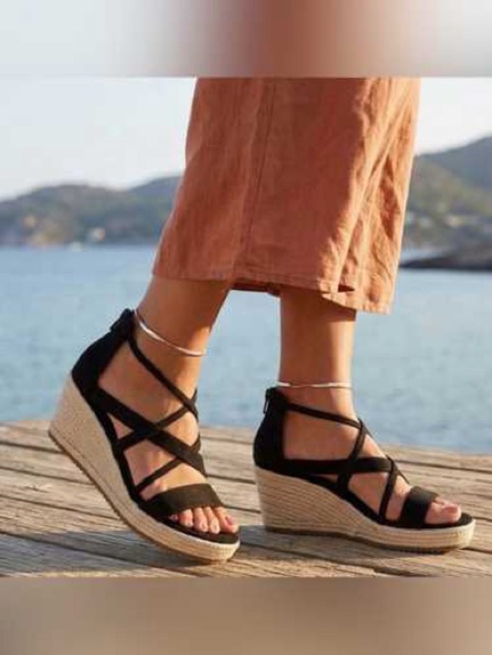 Eileen Fisher Wanda Nubuck Black Espadrille Wedge Sandals Size 10 NWOT Women